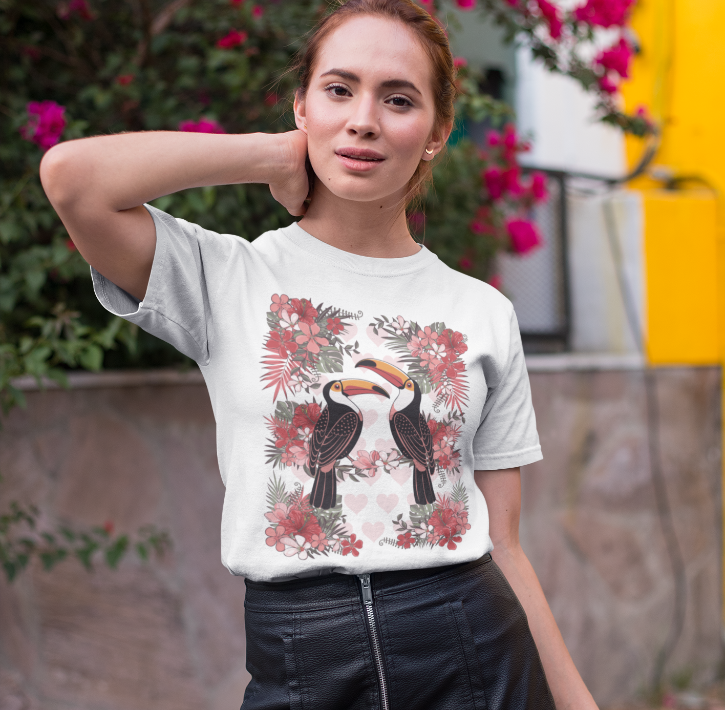 Toucan Tropical Love Birds T-shirt, Casual Summer Shirt, Gift for Bird Lovers, Vacation Wear, Floral Nature Inspired Tee