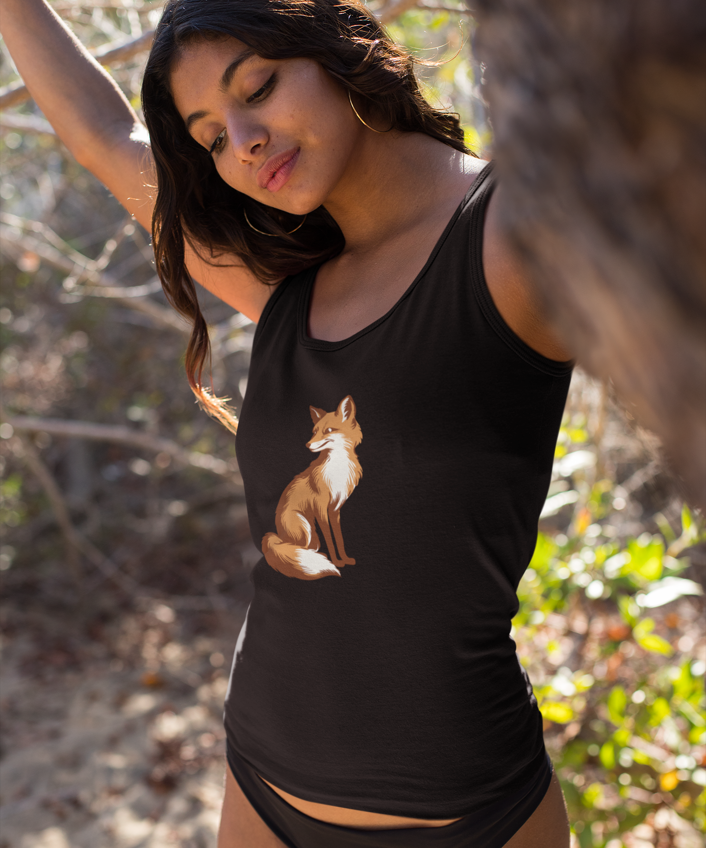 Fox Racerback Tank Top Women's Black Sleeveless Shirt Tank Top with Fox Art Print
