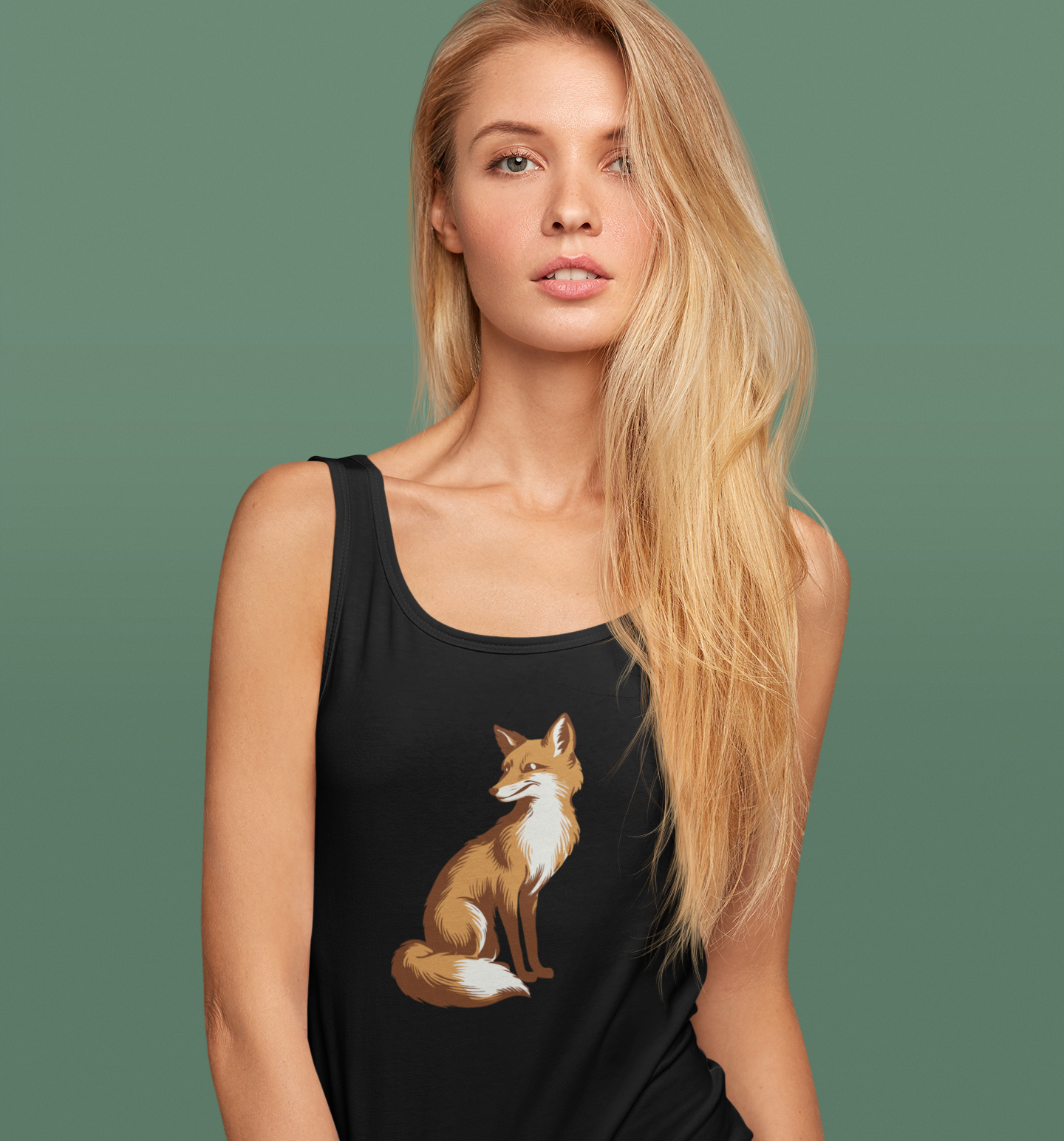 Fox Racerback Tank Top Women's Black Sleeveless Shirt Tank Top with Fox Art Print