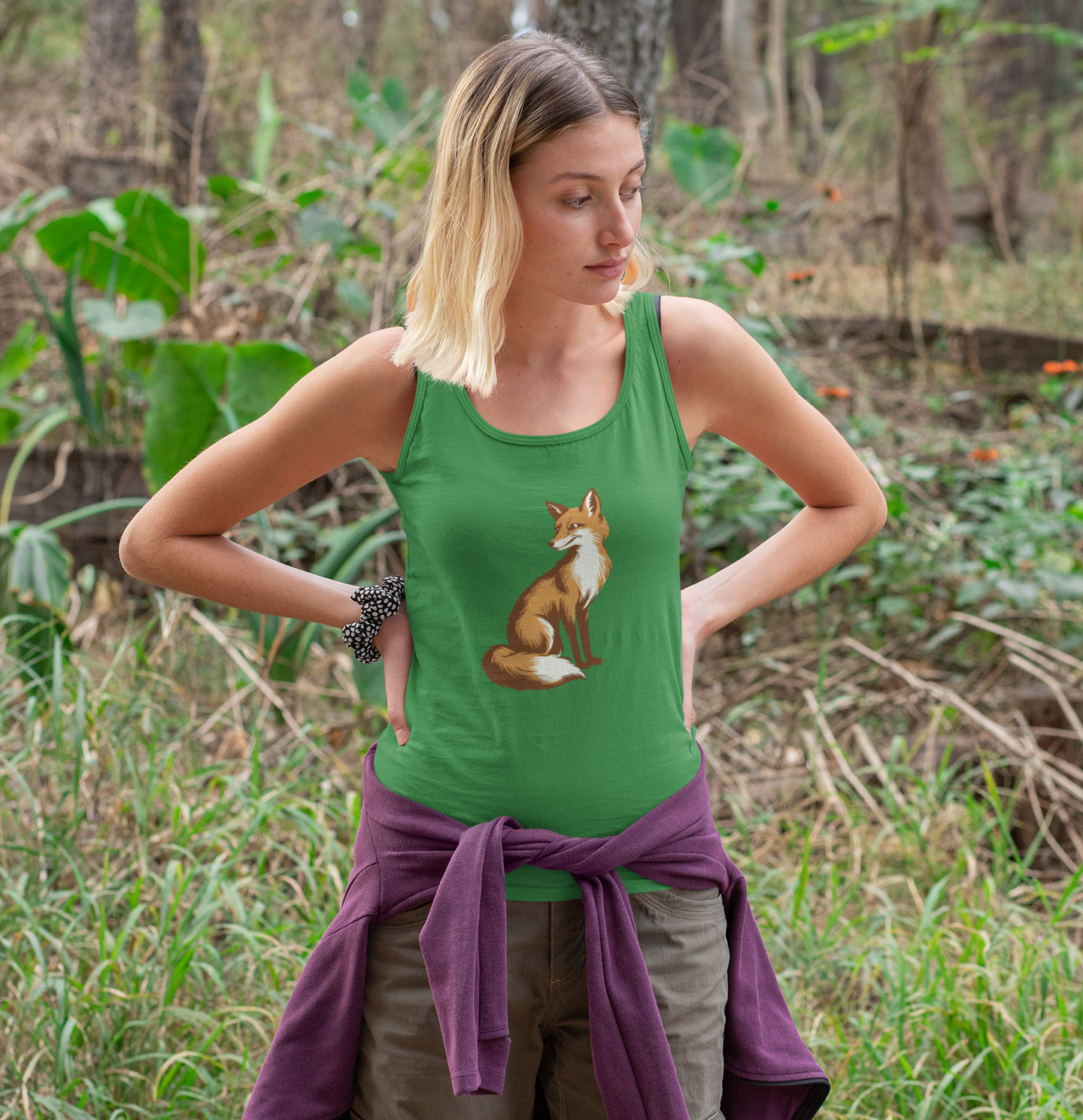 Fox Racerback Tank Top Women's Black Sleeveless Shirt Tank Top with Fox Art Print