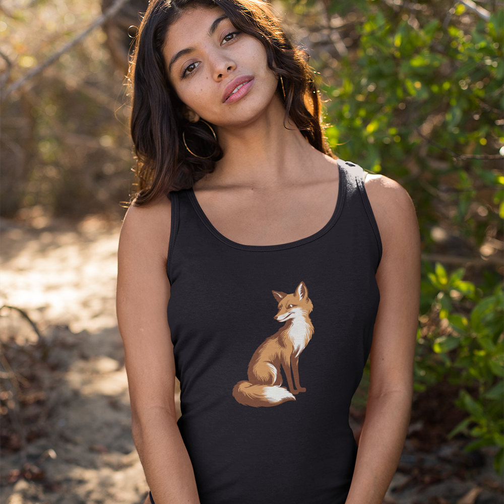Fox Racerback Tank Top Women's Black Sleeveless Shirt Tank Top with Fox Art Print
