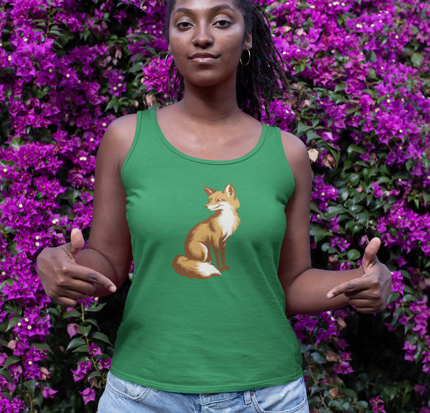 Fox Racerback Tank Top Women's Black Sleeveless Shirt Tank Top with Fox Art Print