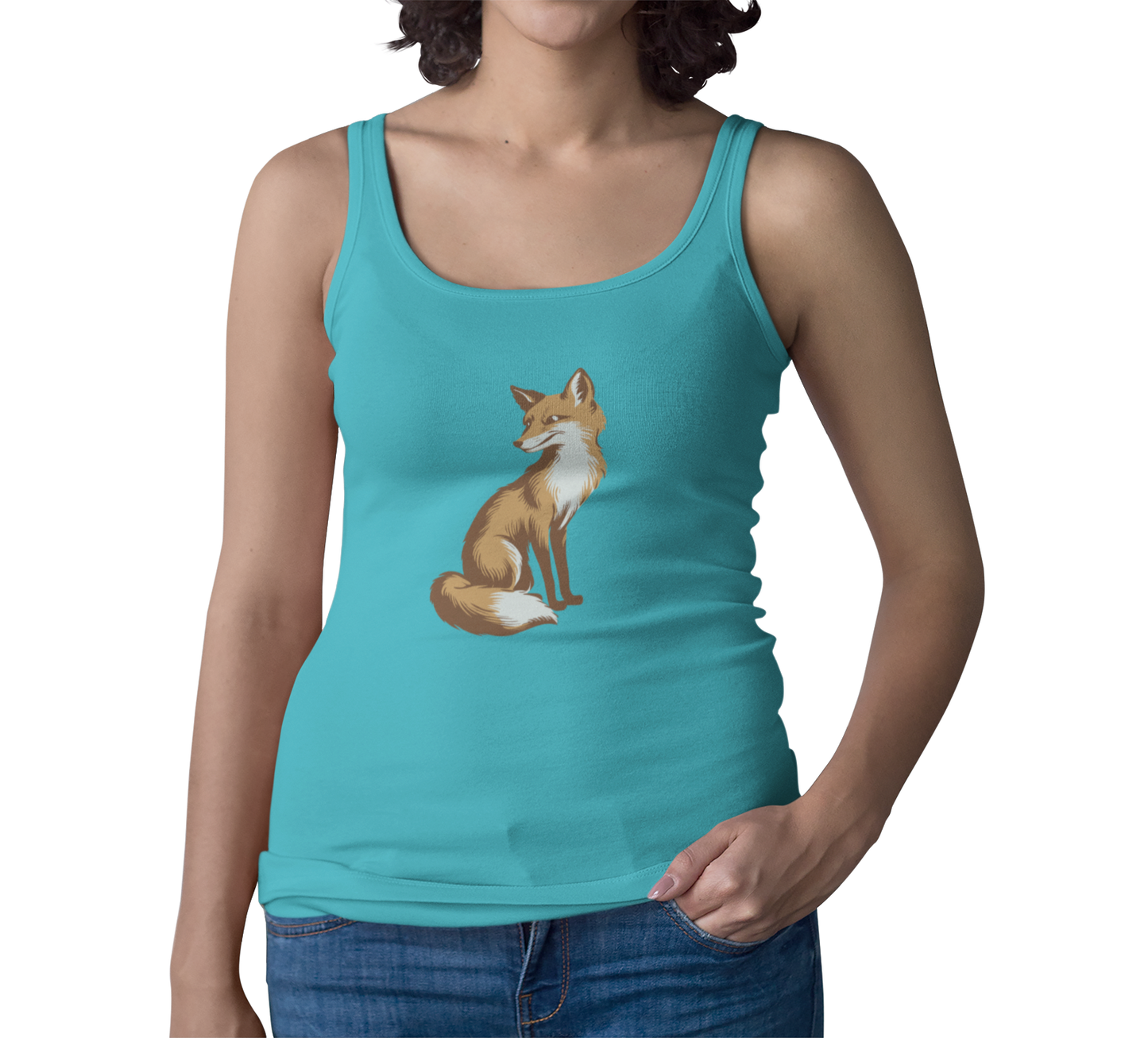 Fox Racerback Tank Top Women's Black Sleeveless Shirt Tank Top with Fox Art Print