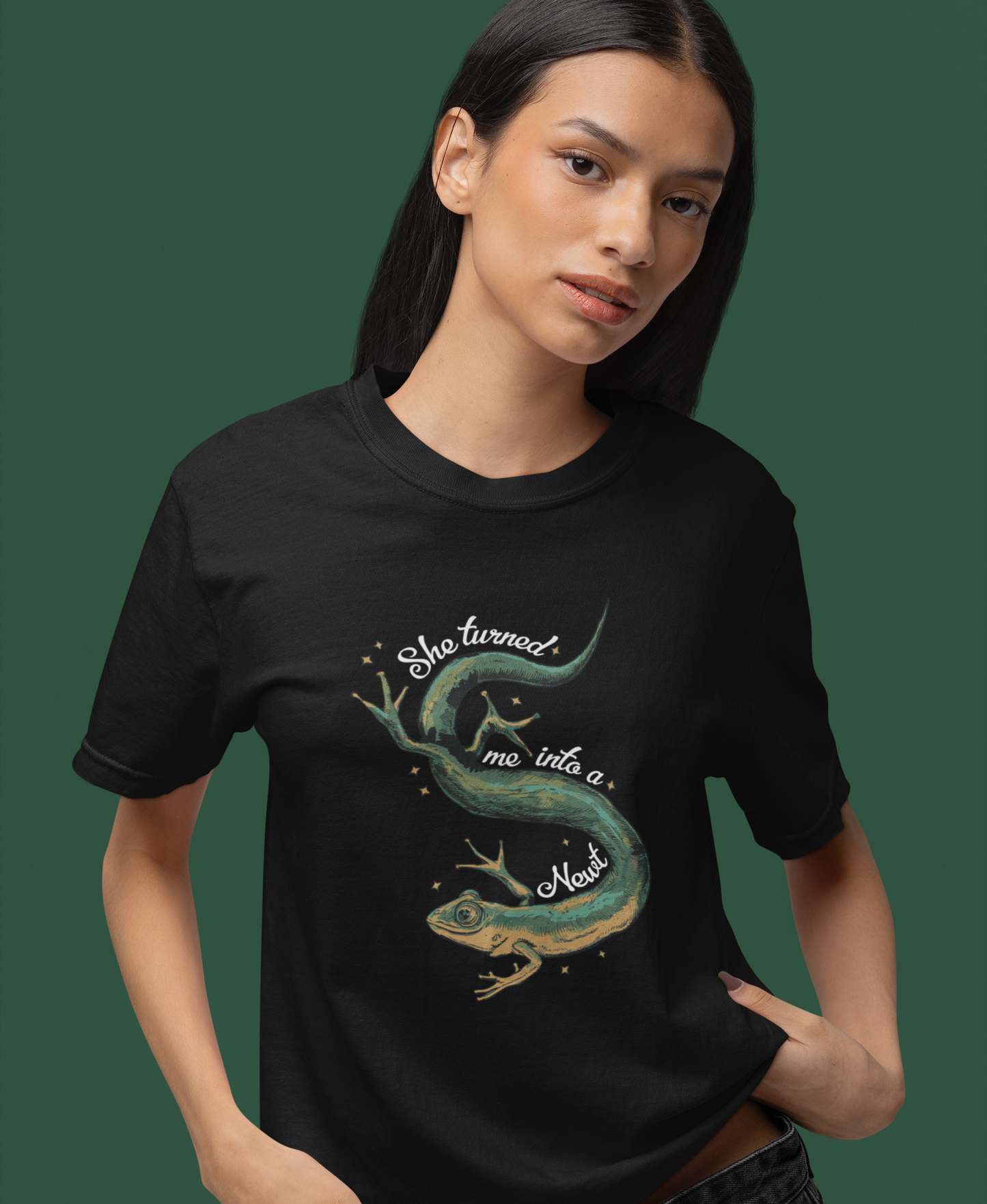 She Turned Me Into A Newt T-shirt Unisex Jersey Short Sleeve Tee Mens Womens Shirt with Newt Design