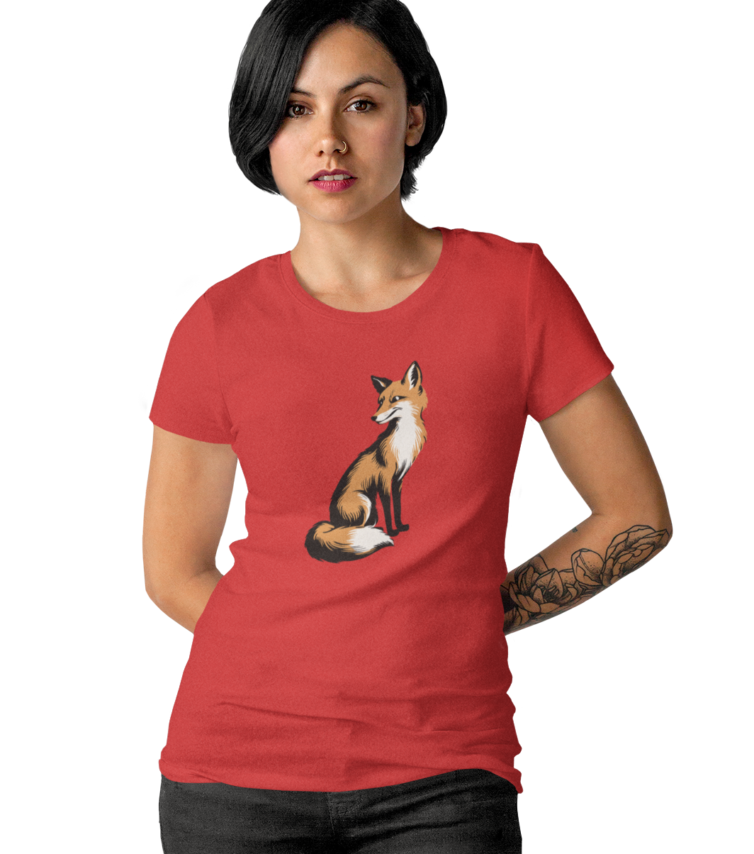 Fox Women's Fitted T-shirt Ladies Graphic Tee with Fox Art Print Forest Animal Shirts