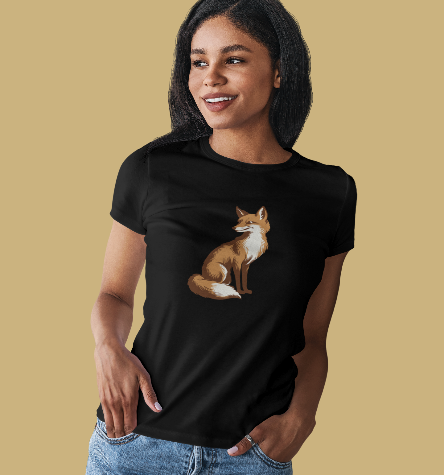 Fox Women's Fitted T-shirt Ladies Graphic Tee with Fox Art Print Forest Animal Shirts