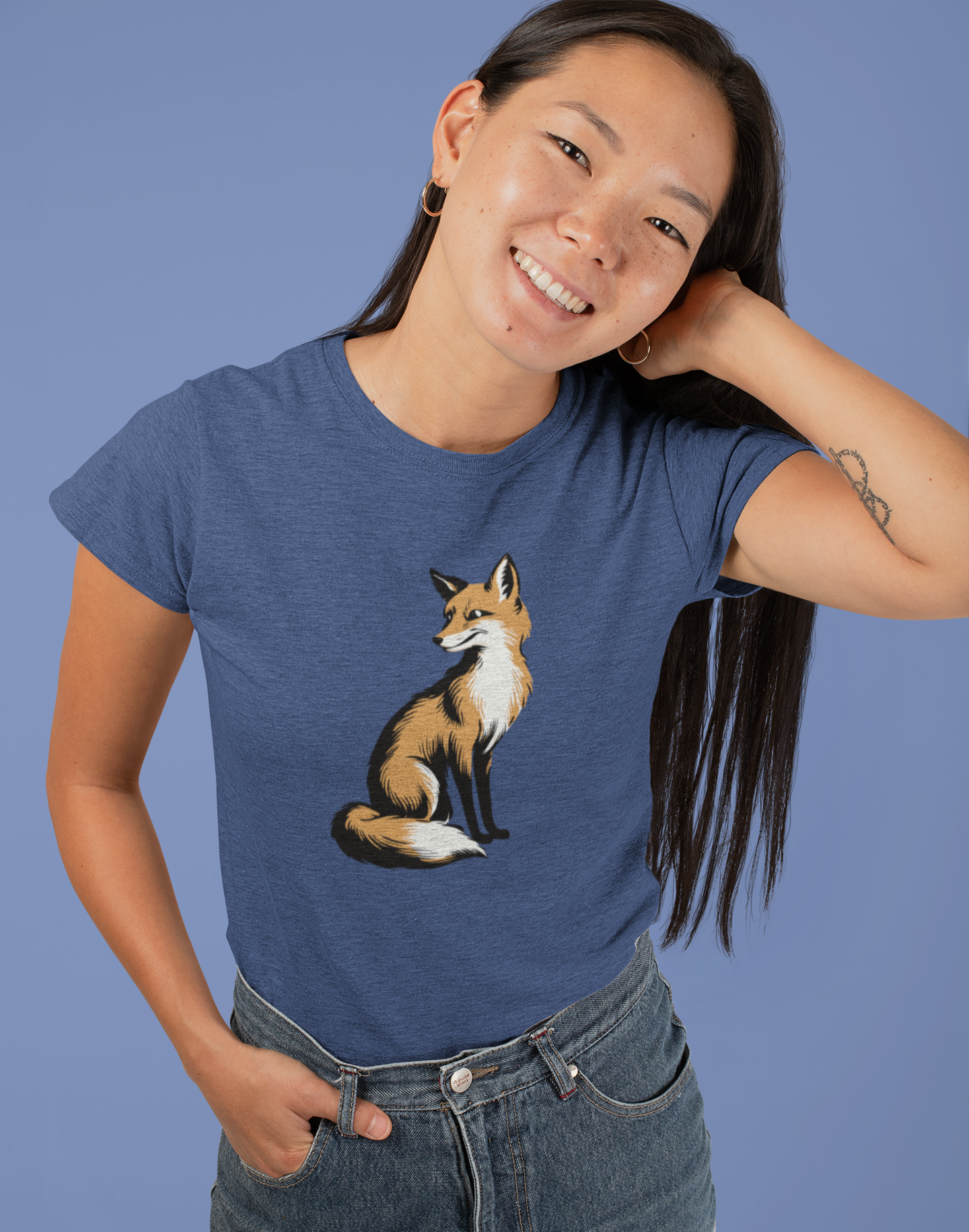 Fox Women's Fitted T-shirt Ladies Graphic Tee with Fox Art Print Forest Animal Shirts
