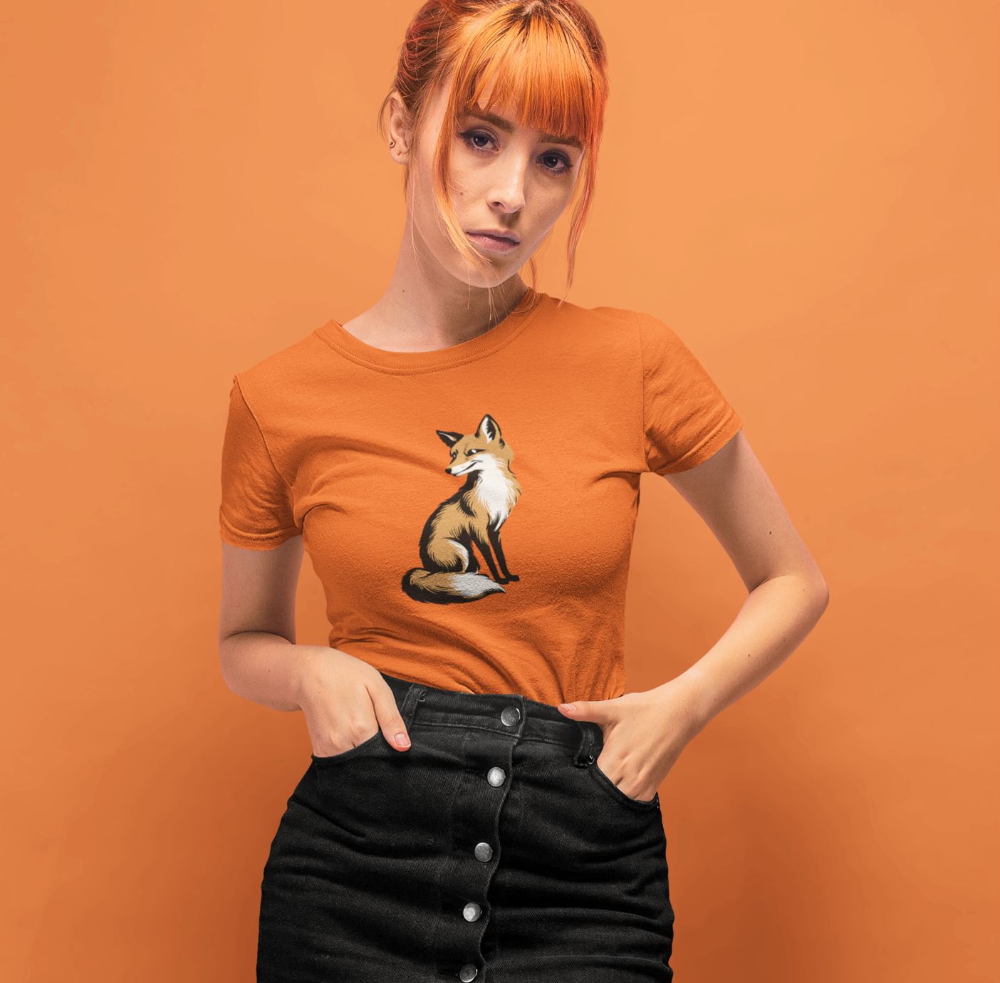 Fox Women's Fitted T-shirt Ladies Graphic Tee with Fox Art Print Forest Animal Shirts