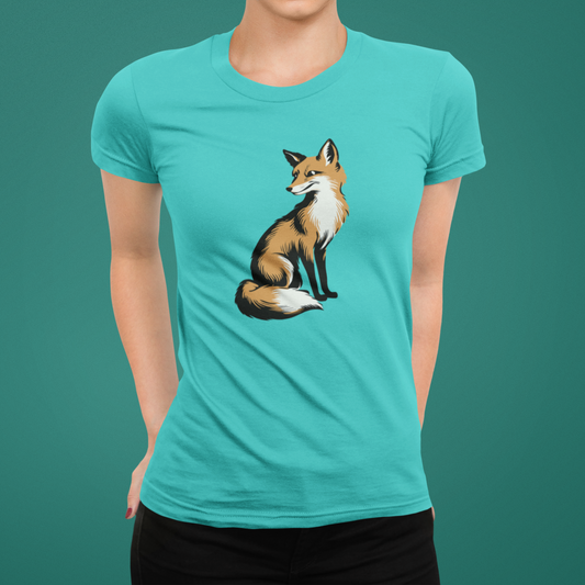 Fox Women's Fitted T-shirt Ladies Graphic Tee with Fox Art Print Forest Animal Shirts