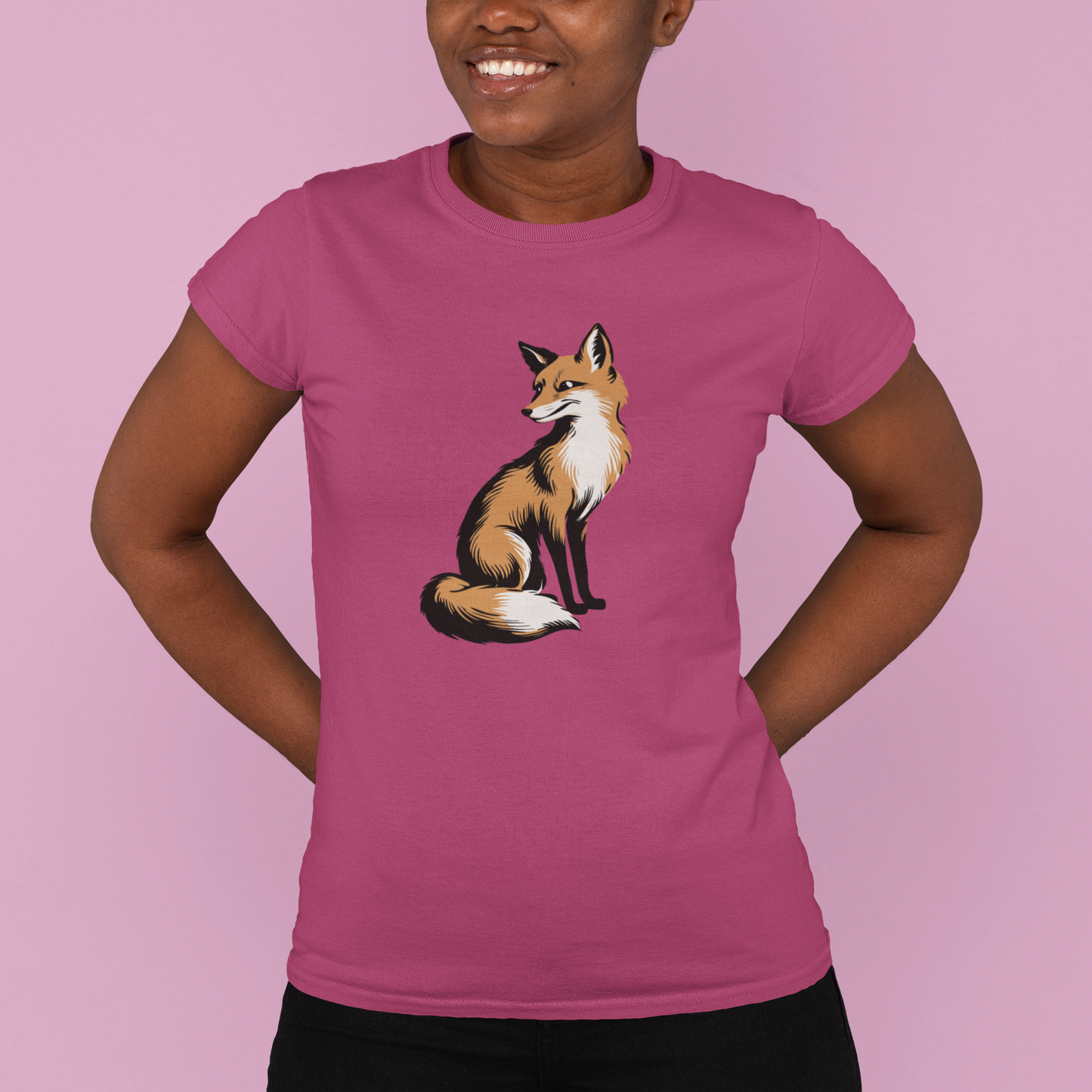 Fox Women's Fitted T-shirt Ladies Graphic Tee with Fox Art Print Forest Animal Shirts
