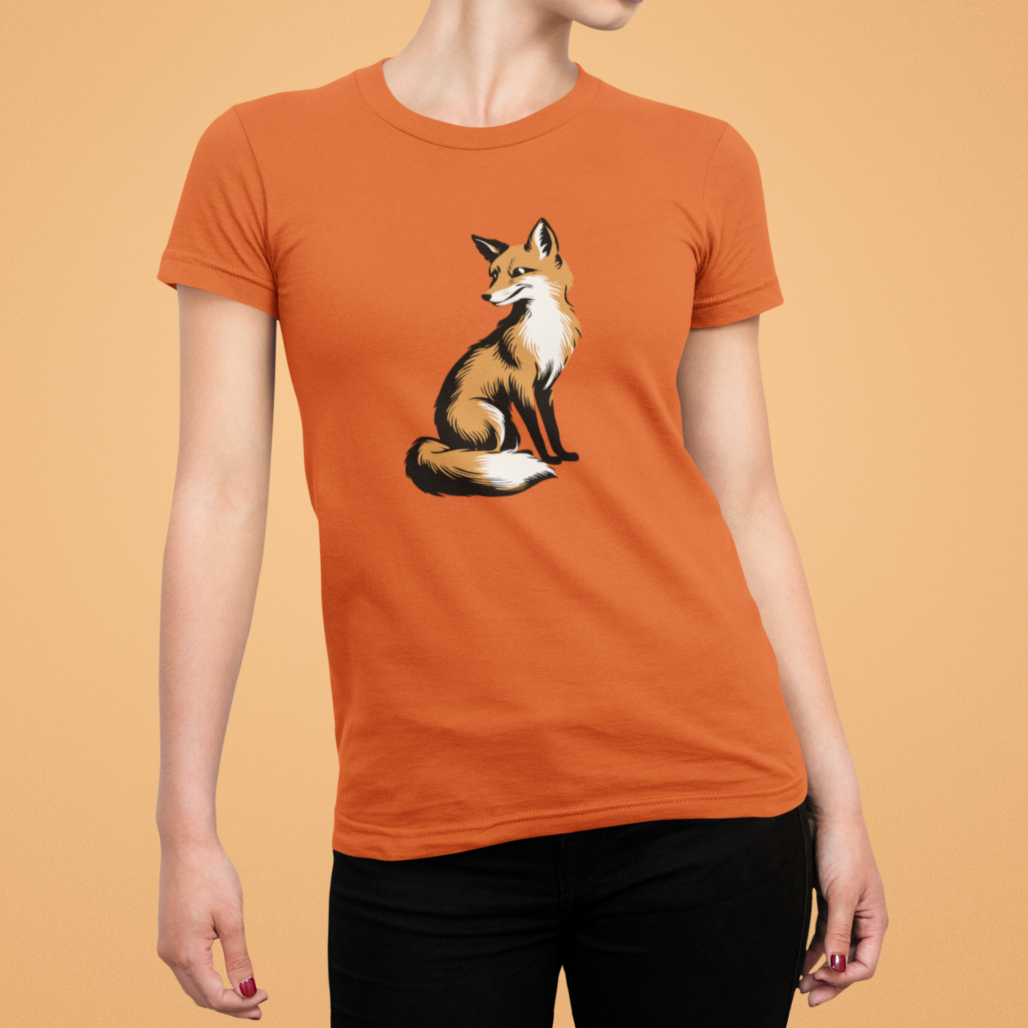Fox Women's Fitted T-shirt Ladies Graphic Tee with Fox Art Print Forest Animal Shirts