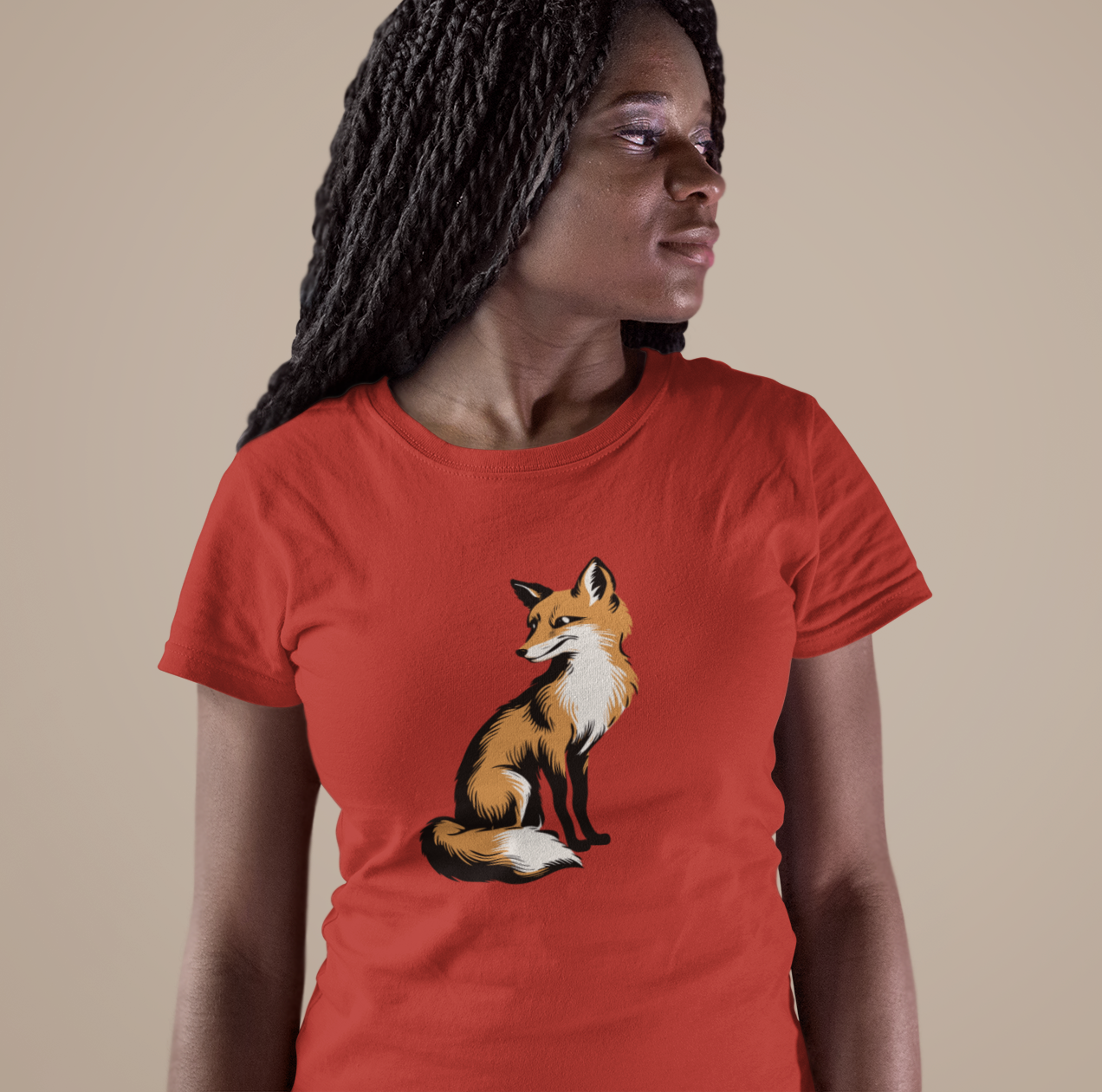 Fox Women's Fitted T-shirt Ladies Graphic Tee with Fox Art Print Forest Animal Shirts
