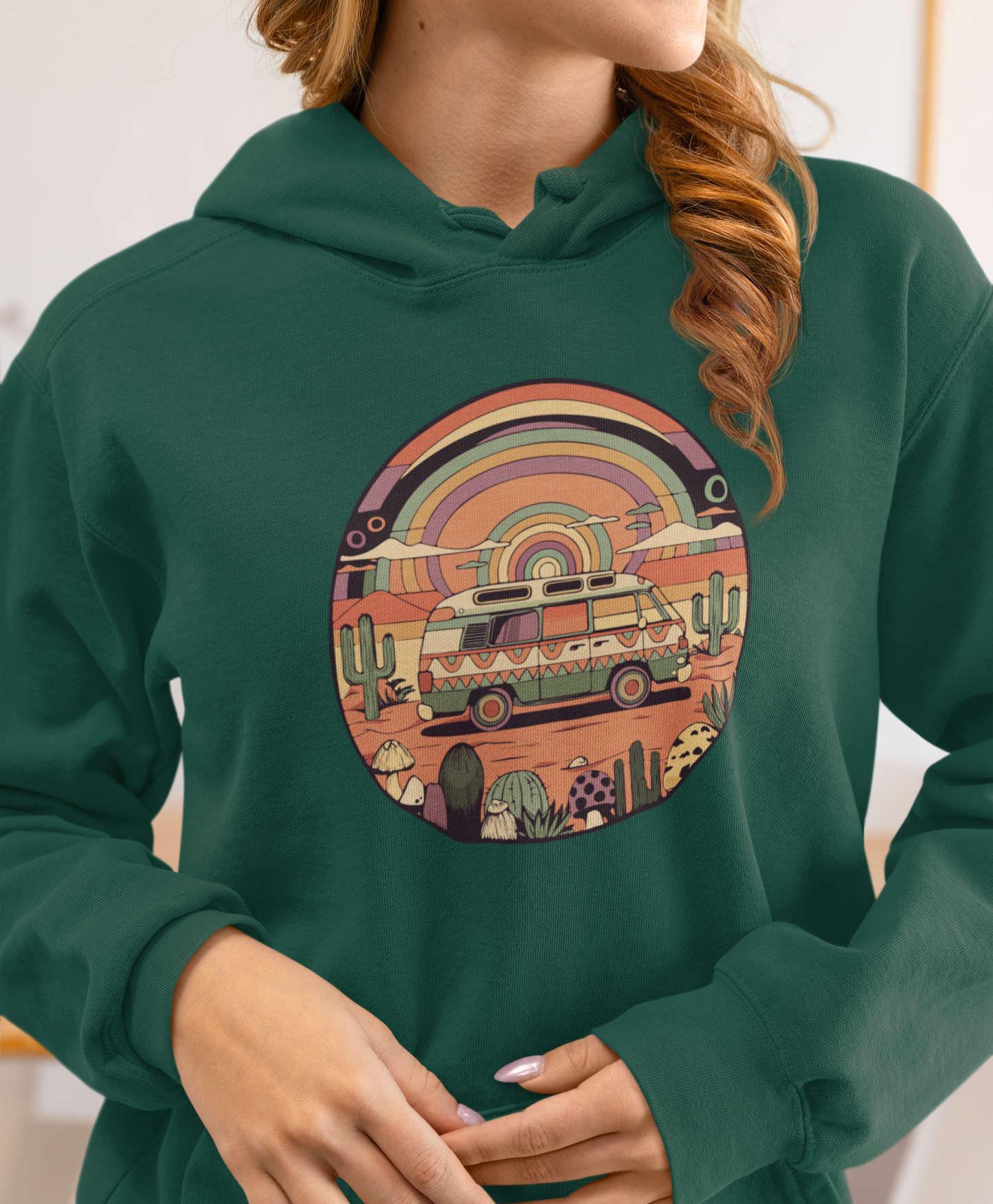 Roadtrippin' In The Desert - Trippy Vanlife Nomad Van Travel Hoodie - Unisex Mens Womens Trippy Hooded Sweatshirt