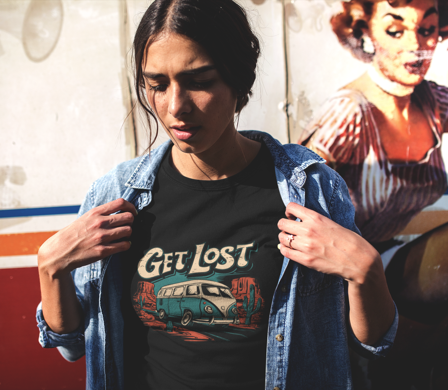 Get Lost Vintage Van Women's Fitted T-shirt - Vanlife Utah Arizona Desert Roadtrip Ladies Tee Travel Nomad T-shirts