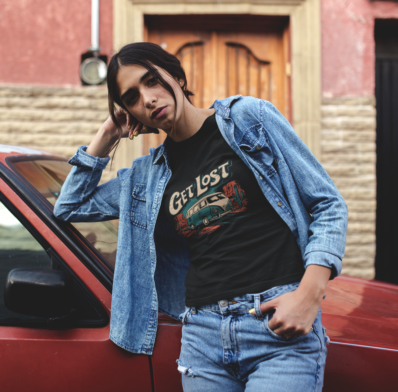 Get Lost Vintage Van Women's Fitted T-shirt - Vanlife Utah Arizona Desert Roadtrip Ladies Tee Travel Nomad T-shirts