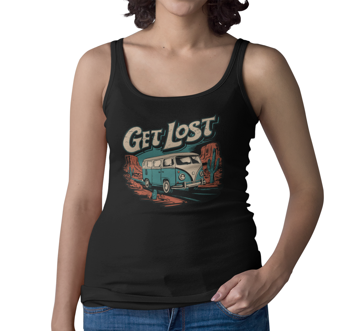 Get Lost Vintage Van Vanlife Utah Arizona Desert Roadtrip Tank Top Women's Ideal Racerback Tank