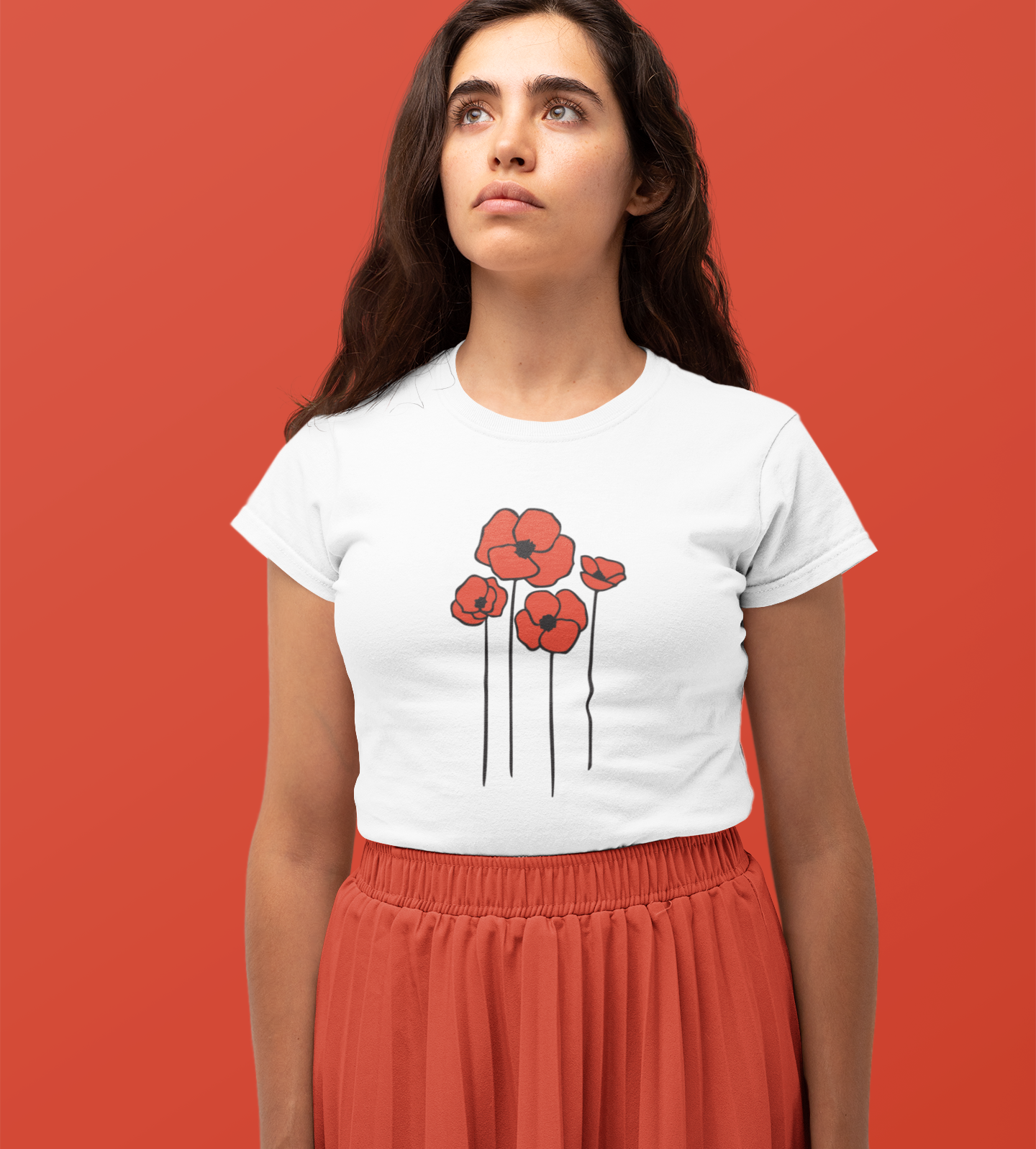 Poppies Floral Ladies Soft Cotton T-shirt Women's Tee with Cute Poppy Flower Design - Spring Garden Gifts for Her