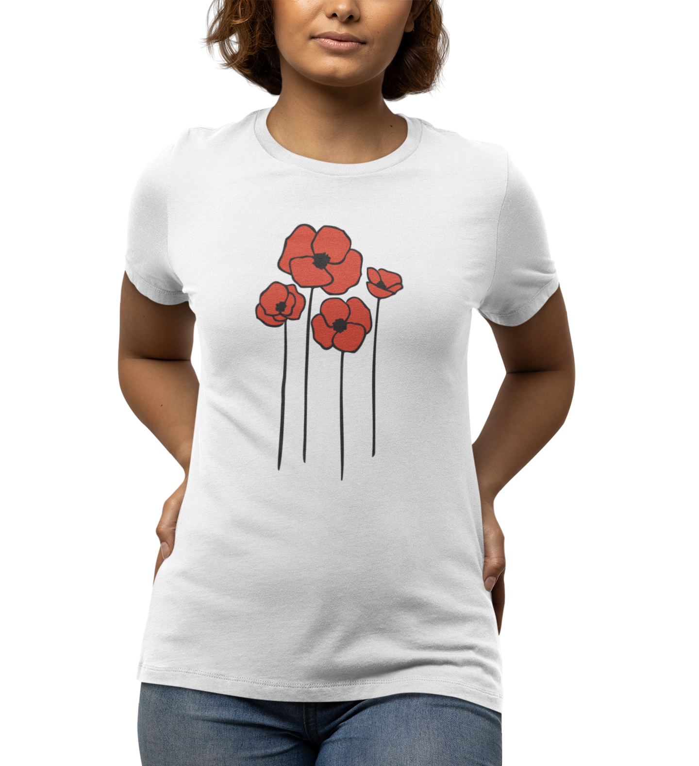 Poppies Floral Ladies Soft Cotton T-shirt Women's Tee with Cute Poppy Flower Design - Spring Garden Gifts for Her