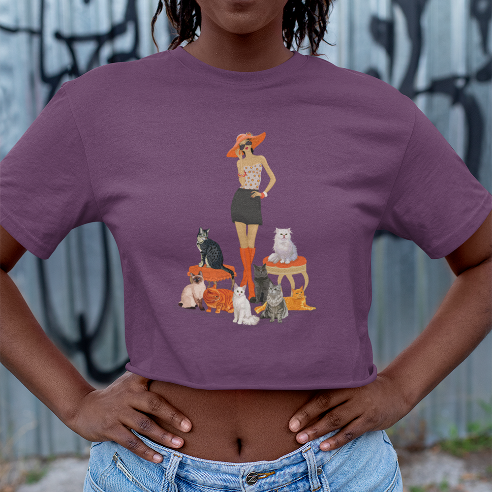 Childless Cat Lady Cropped T-shirt Women's Festival Crop Top - Crazy Cat Ladies Crop Tee, Child-free Short Sleeve Tops