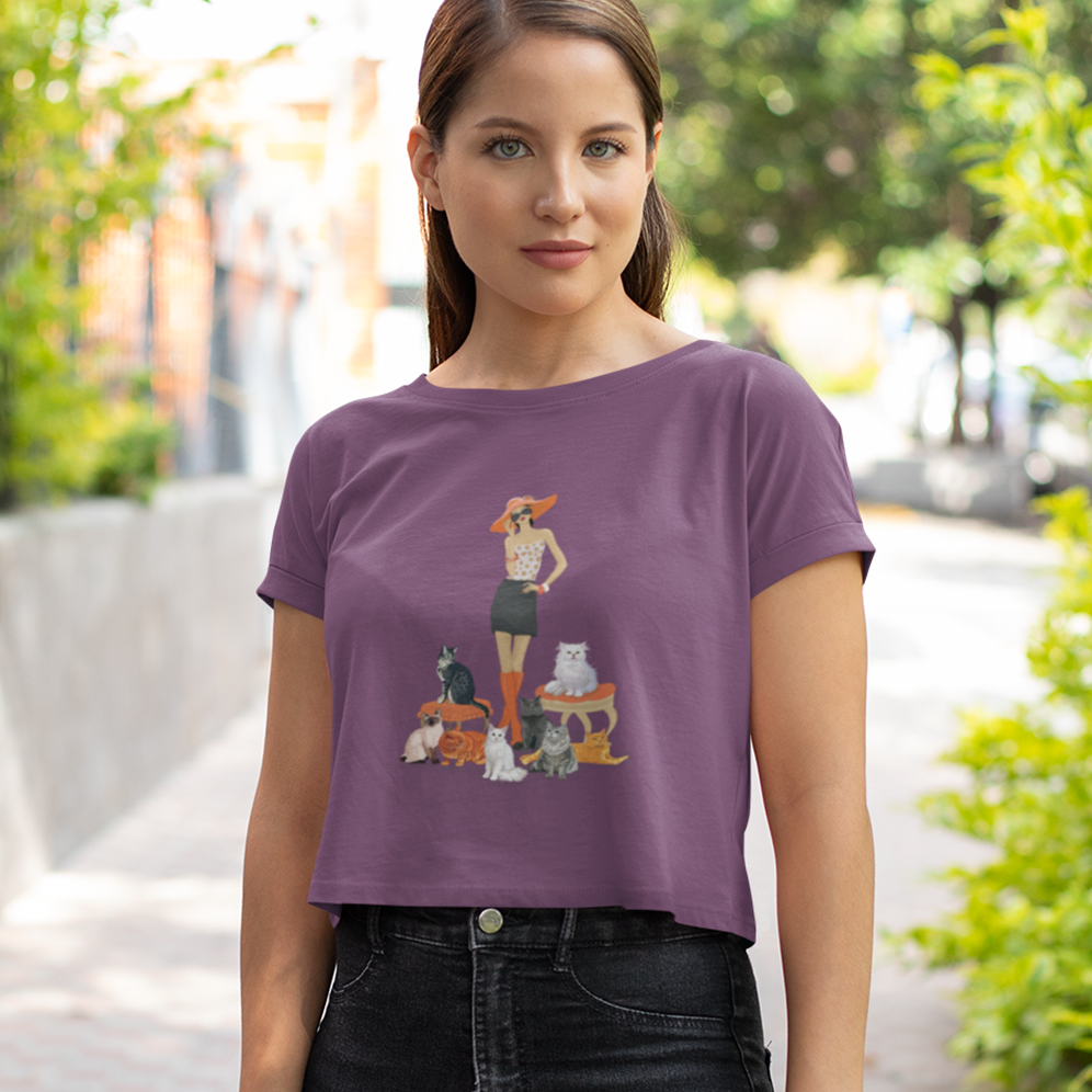 Childless Cat Lady Cropped T-shirt Women's Festival Crop Top - Crazy Cat Ladies Crop Tee, Child-free Short Sleeve Tops