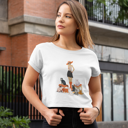 Childless Cat Lady Cropped T-shirt Women's Festival Crop Top - Crazy Cat Ladies Crop Tee, Child-free Short Sleeve Tops