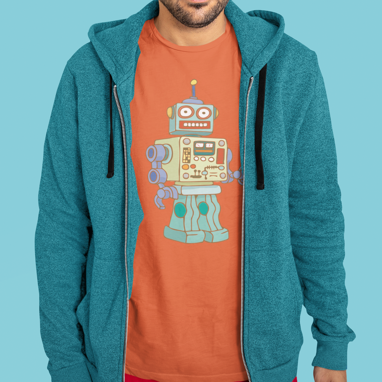 Retro Robot T-shirt Unisex Mens Womens Tee with Fun Colorful Robots Design, Cotton Short Sleeve Top