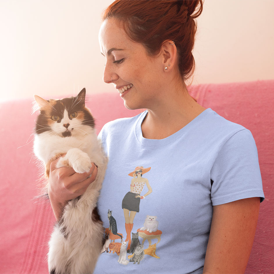 Childless Cat Lady T-shirt Women's Tee - Crazy Cat Lady Fitted Tshirt, Child-free Cat Mom Shorts