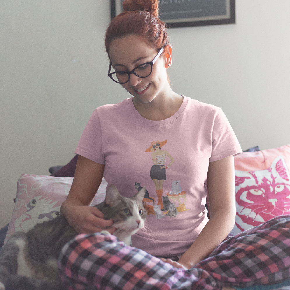 Childless Cat Lady T-shirt Women's Tee - Crazy Cat Lady Fitted Tshirt, Child-free Cat Mom Shorts
