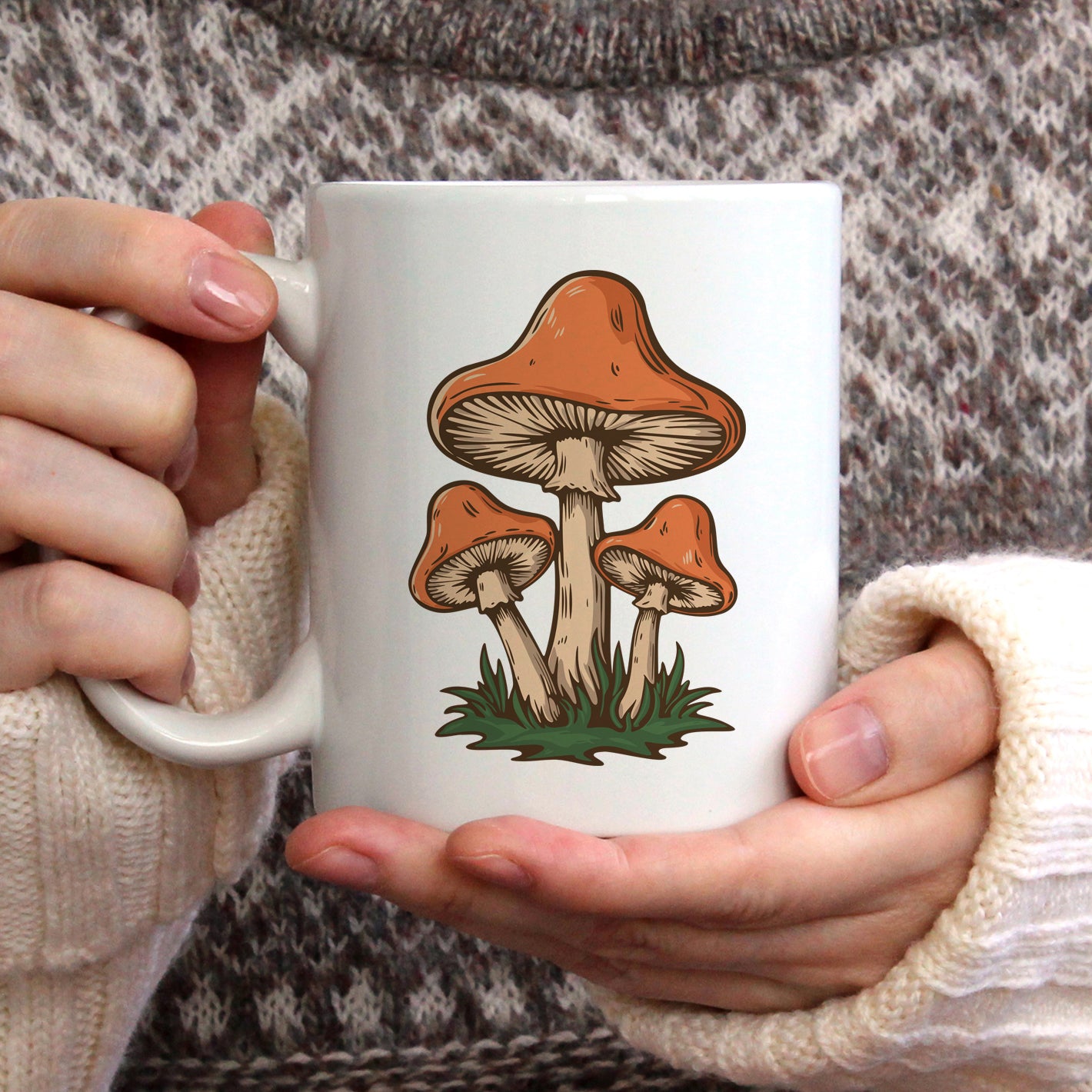Retro Mushroom Ceramic Coffee Tea Mug 11oz or 15oz Size 70s Mushroom Print, Kitchen Drinkware Shroom Mugs