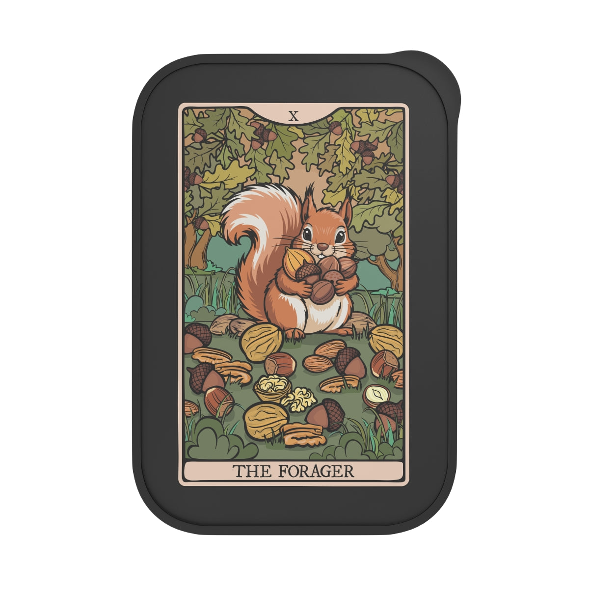 Forager Squirrel and Acorns Tarot Card Illustration Bento Box | PLA Lunch Box with Band, Foraging Squirrels Woodland Artwork