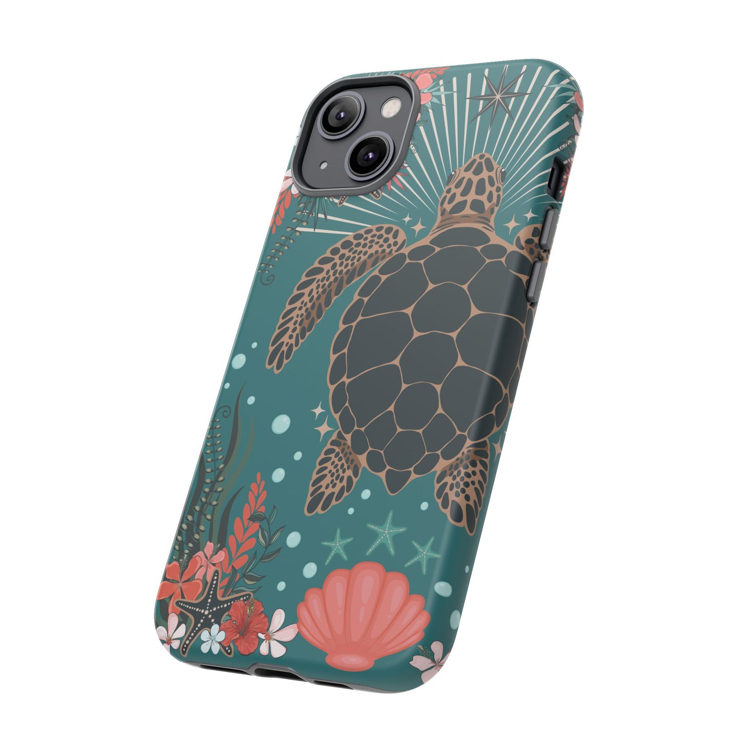 Sea Turtle Illustration Phone Case | Ocean Turtles Coral Floral Pattern Cell Phone Cases - Iphone, Google Pixel, Samsung - Matte Finish