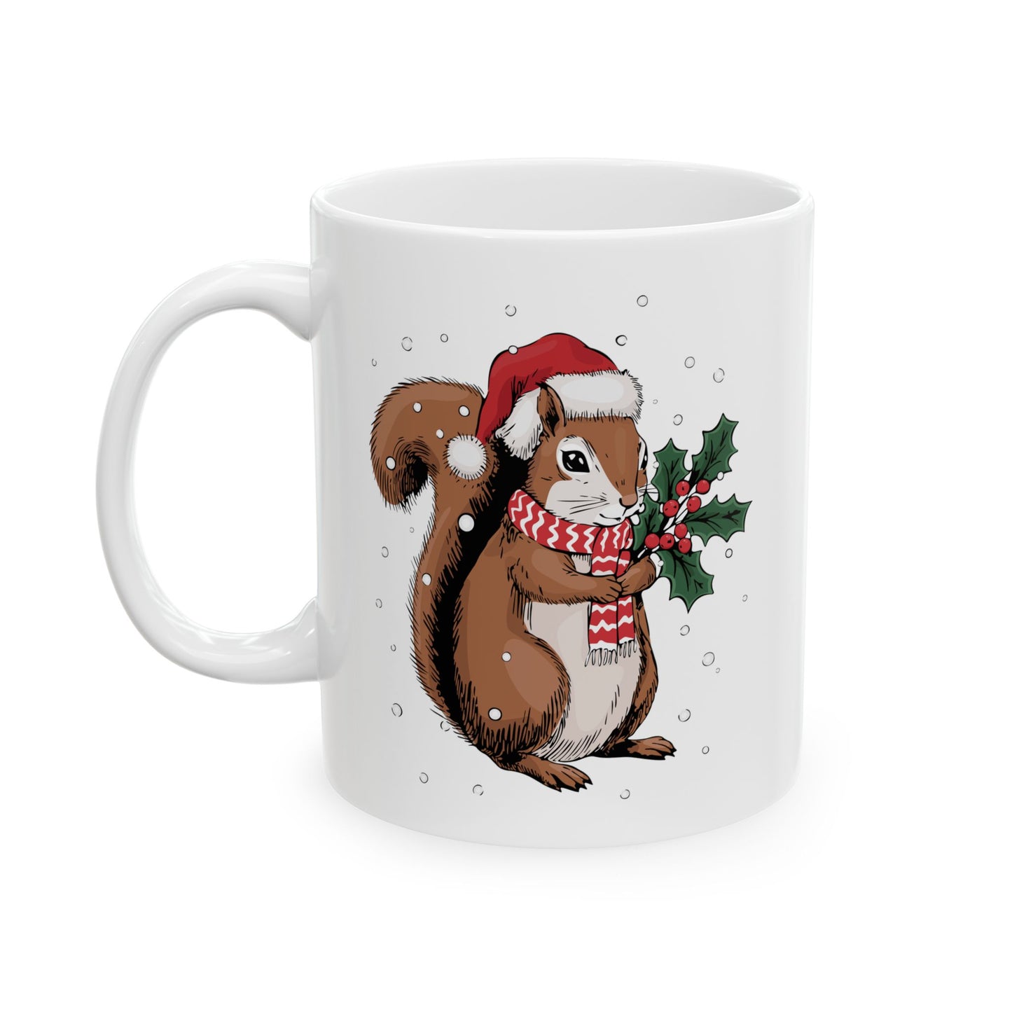 Christmas Squirrel Ceramic Mug, Festive Holiday Xmas Santa Squirrels Coffee Mug, Cute Snowy Winter Animal Tea Hot Chocolate Mug