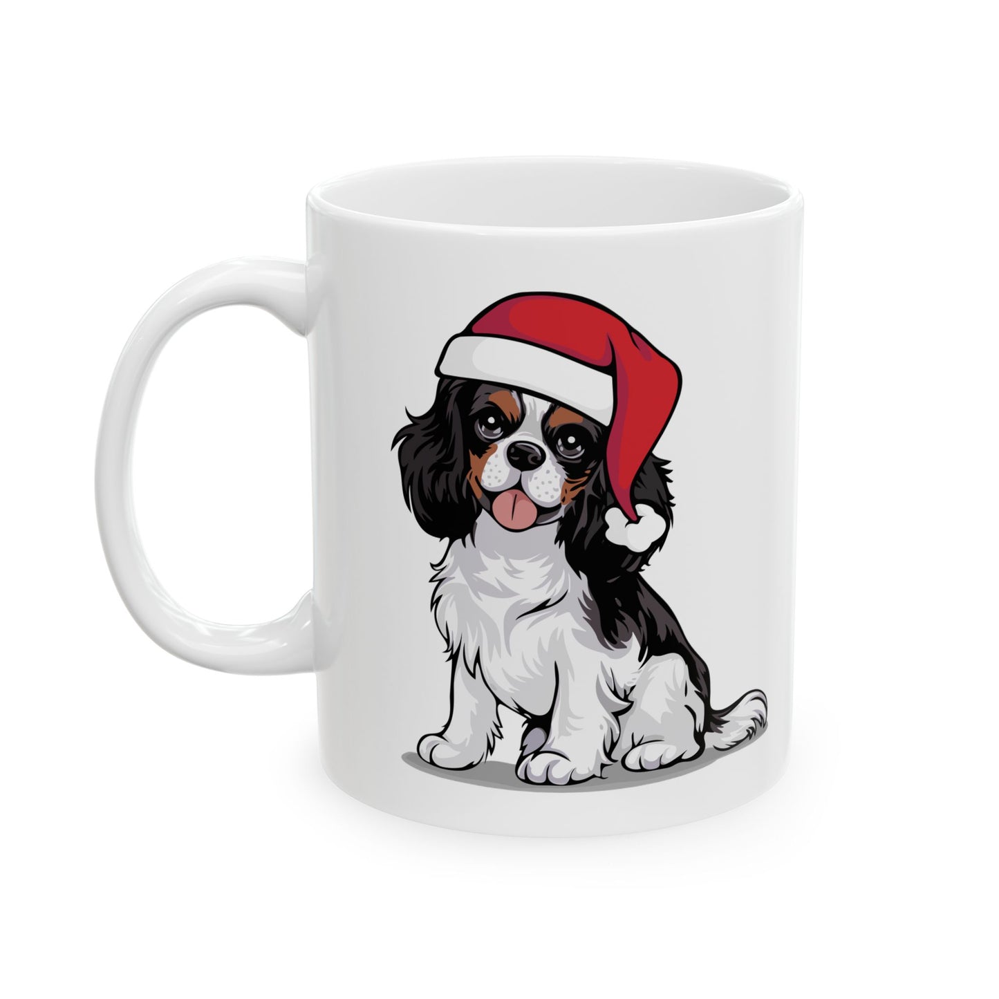 Christmas Cavalier King Charles Spaniel Dog Ceramic Mug, Holiday Xmas Santa Dogs Coffee Mug, Cute Snowy Winter Puppy Tea Mug