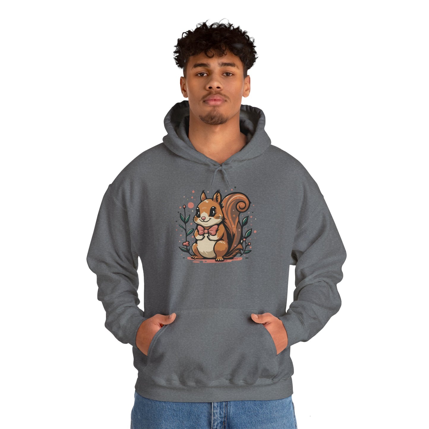 Woodland Squirrel Hoodie - Cute Squirrel with Bowtie and Flowers - Unisex Womens Mens Hooded Sweatshirt