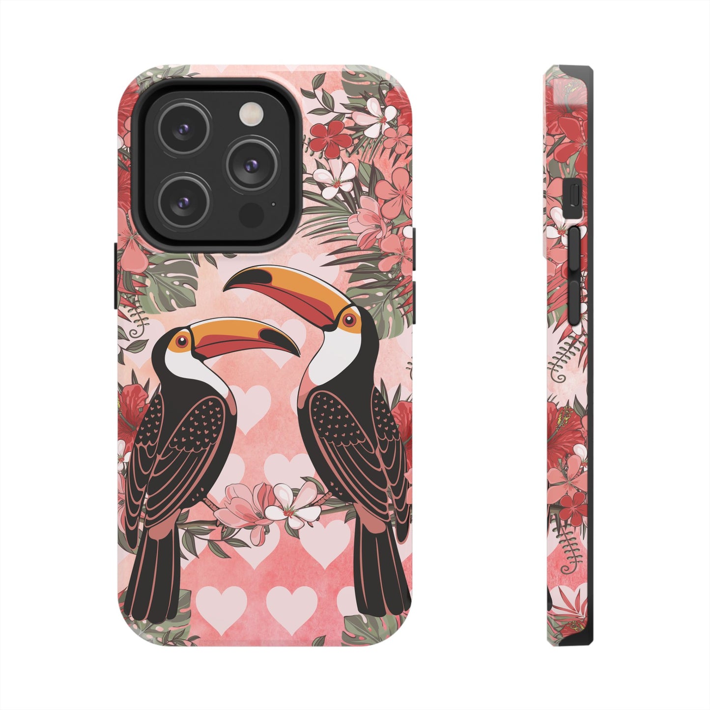 Toucan Tropical Love Birds Phone Case | Tropic Toucans Floral Hearts Art Cell Phone Cases