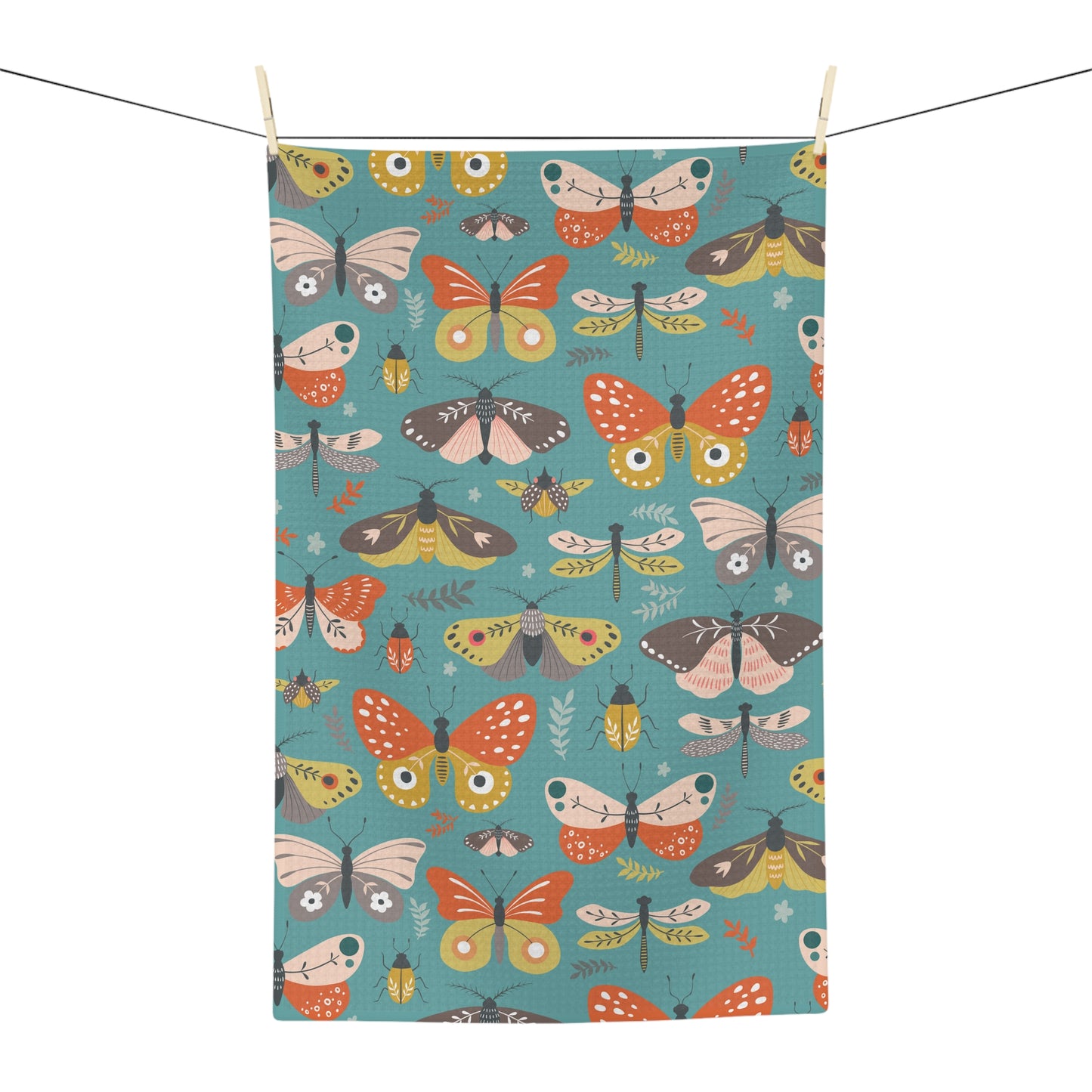 Flutter Frolic Moth, Butterfly, Dragonfly Bug Print Microfiber Tea Towel Cute Insect Kitchen Hand Towel