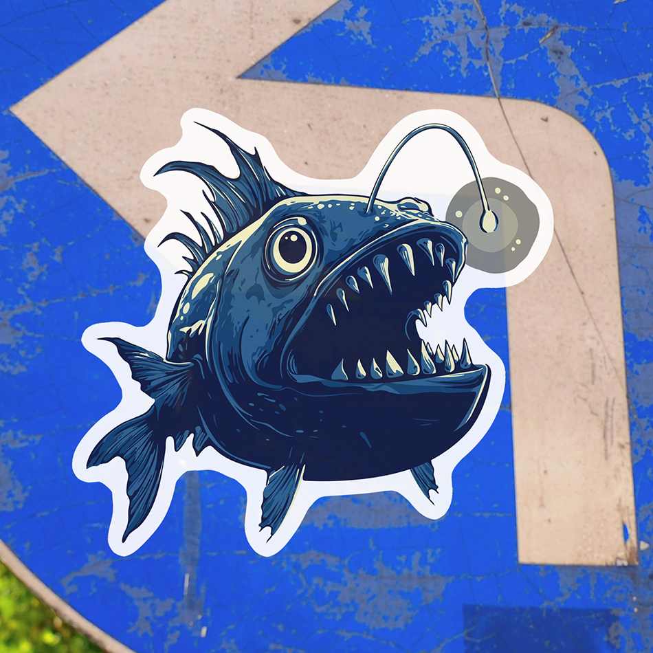 4" Deep Sea Anglerfish Sticker - Deep Sea Angler Fish Decal Stickers