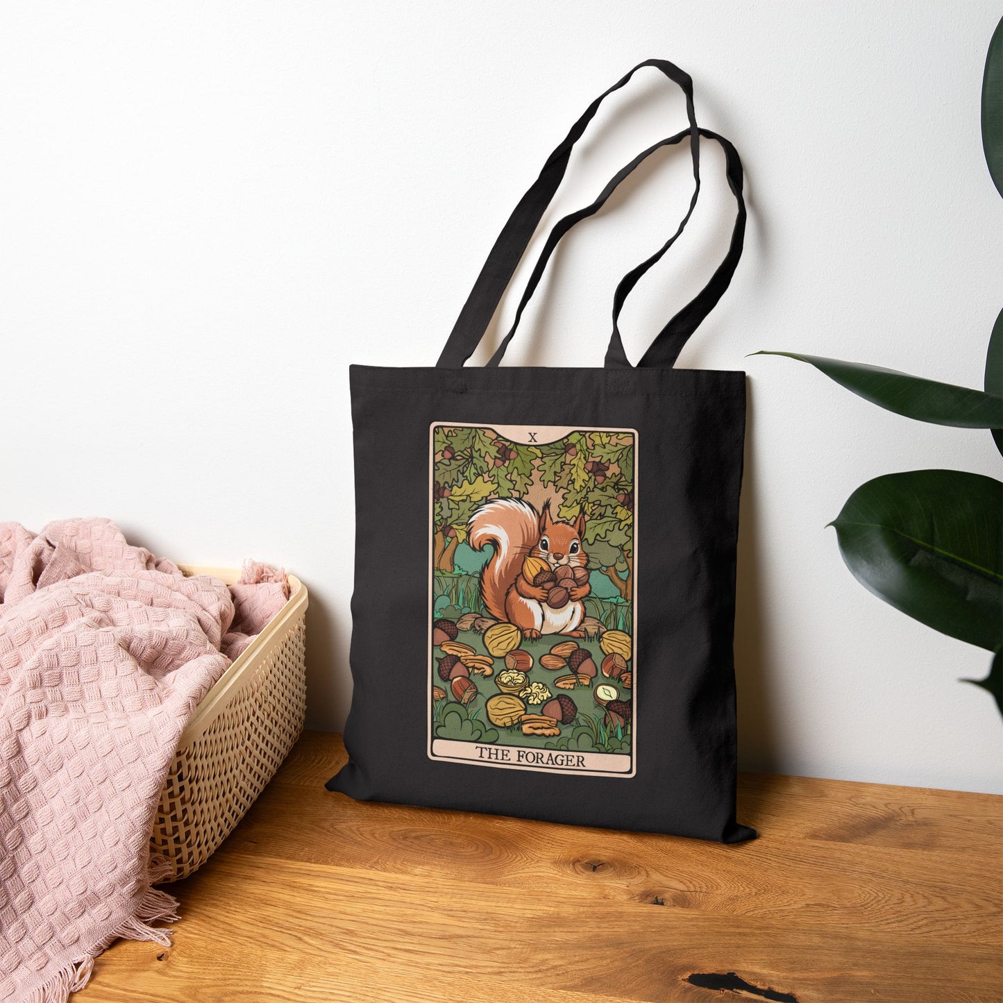 Forager Squirrel Tarot Card Artwork Canvas Tote Bag | Autumn Foraging Squirrels Woodland Cute Fall Illustration 100% Cotton Totes
