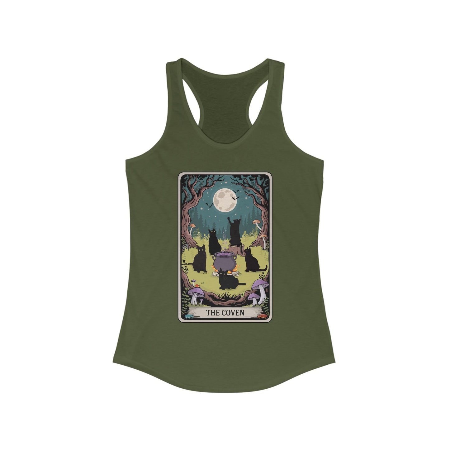 Witchy Black Cats Racerback Tank Top, The Coven Women's Sleeveless Shirt, Halloween Apparel, Spooky Fall Gifts for Witches, Goth Occult Tops