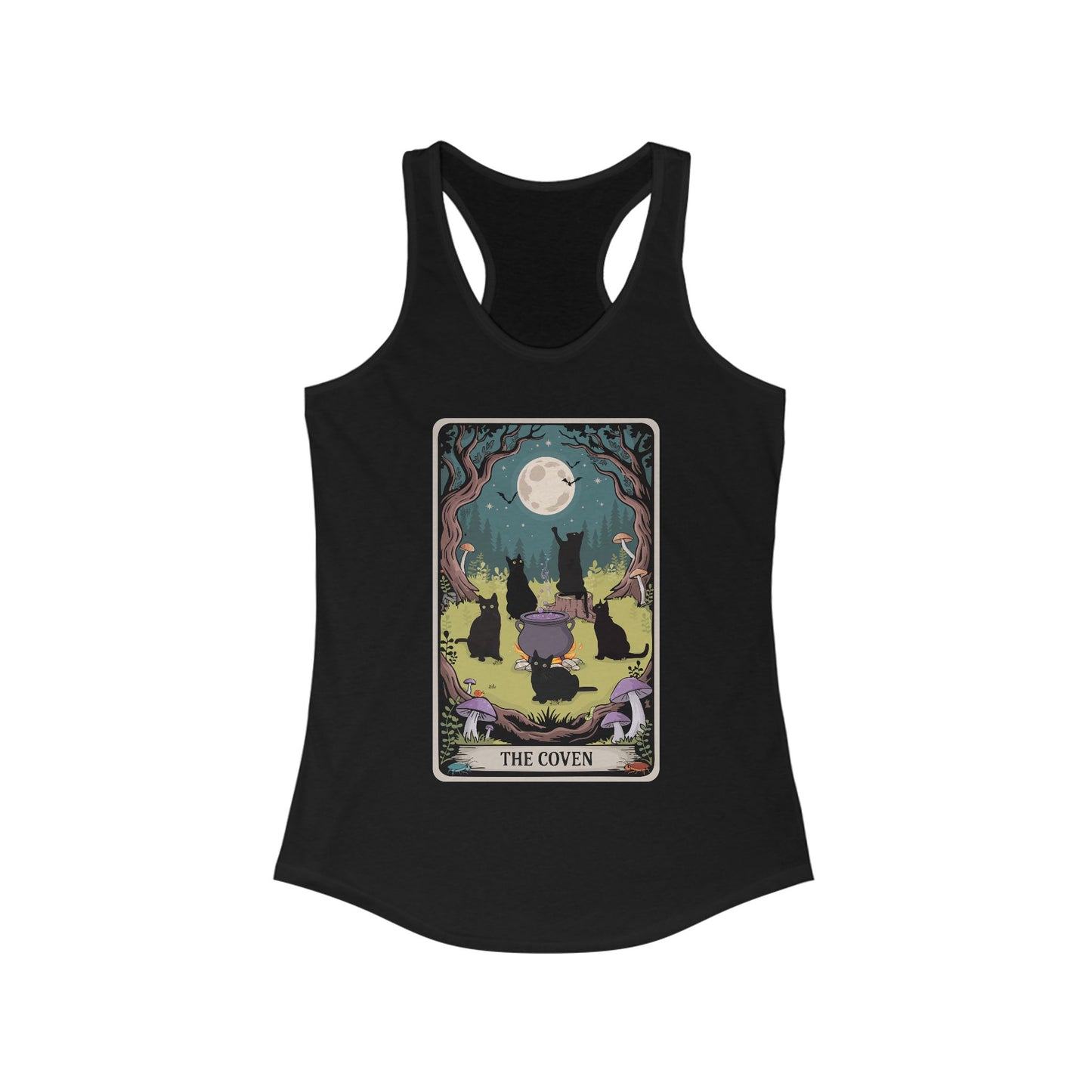 Witchy Black Cats Racerback Tank Top, The Coven Women's Sleeveless Shirt, Halloween Apparel, Spooky Fall Gifts for Witches, Goth Occult Tops