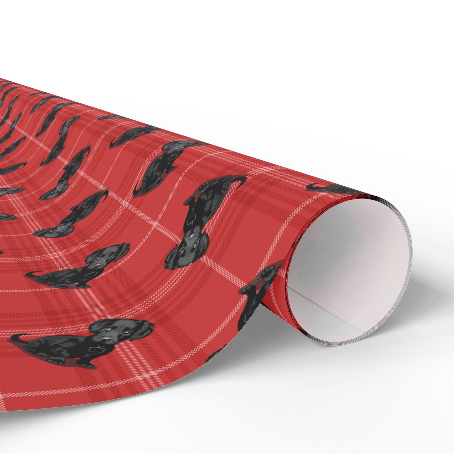 Black Chiweenie Puppy Dog Wrapping Paper, Red Plaid Dogs Print Gift Wrap Roll, Christmas Holiday Birthday Matte Wrapping Papers