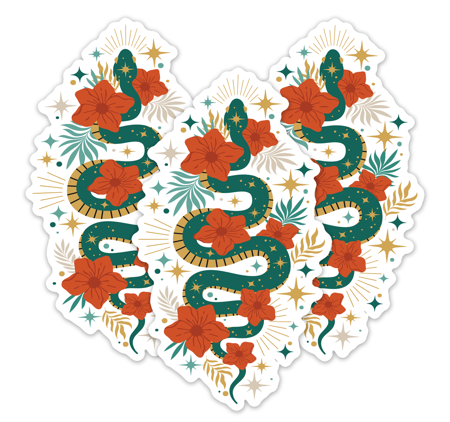 4" Mystic Jade Snake Sticker - Waterproof, Fade-Resistant Decal Stickers Boho Snakes Flowers Design