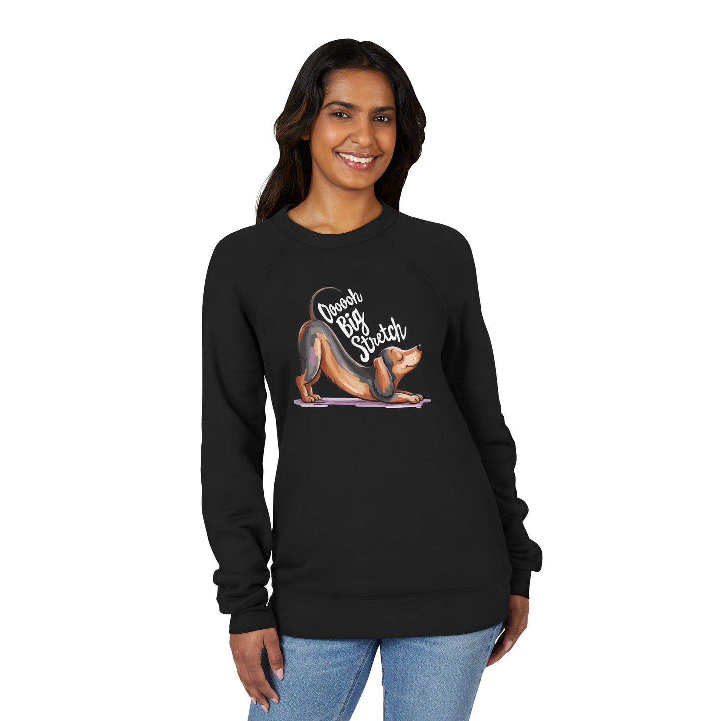 Ooohh Big Stretch Dachshund Wiener Dog Yoga Pose Sweatshirt | Raglan Fleece Sweatshirts, Long Sleeve Cozy Apparel