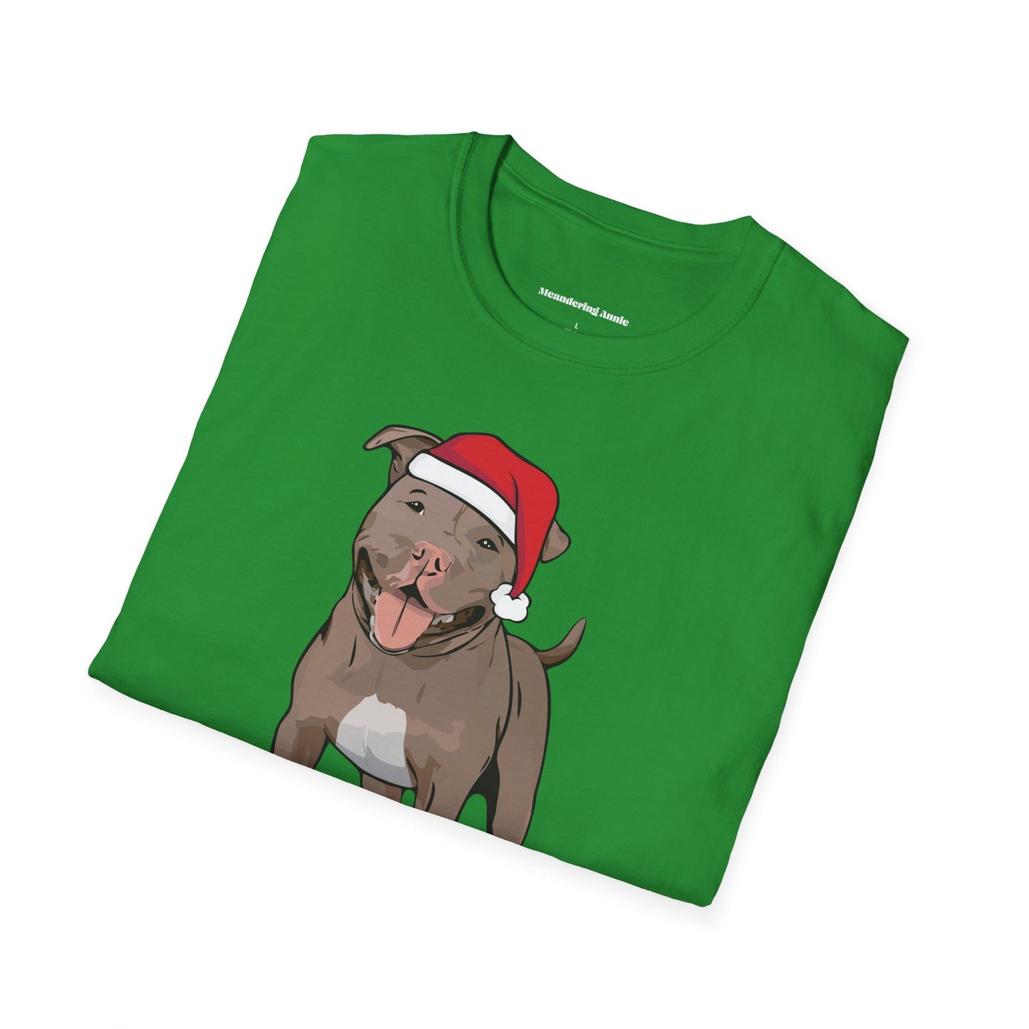 Santa Pitbull Dog Christmas Tee, Holiday Brown Pit Bull Terrier Dogs Pet Lover T-shirt, Family Xmas Shirts, Mens Womens Unisex Tees