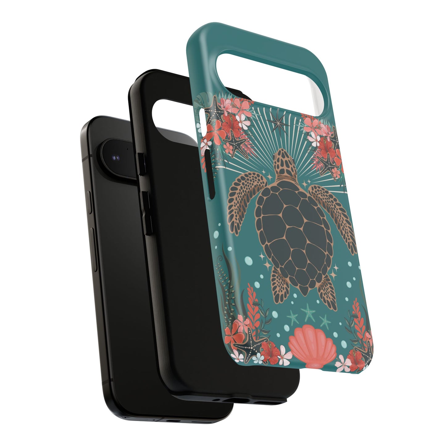 Sea Turtle Illustration Phone Case | Ocean Turtles Coral Floral Pattern Cell Phone Cases - Iphone, Google Pixel, Samsung - Matte Finish