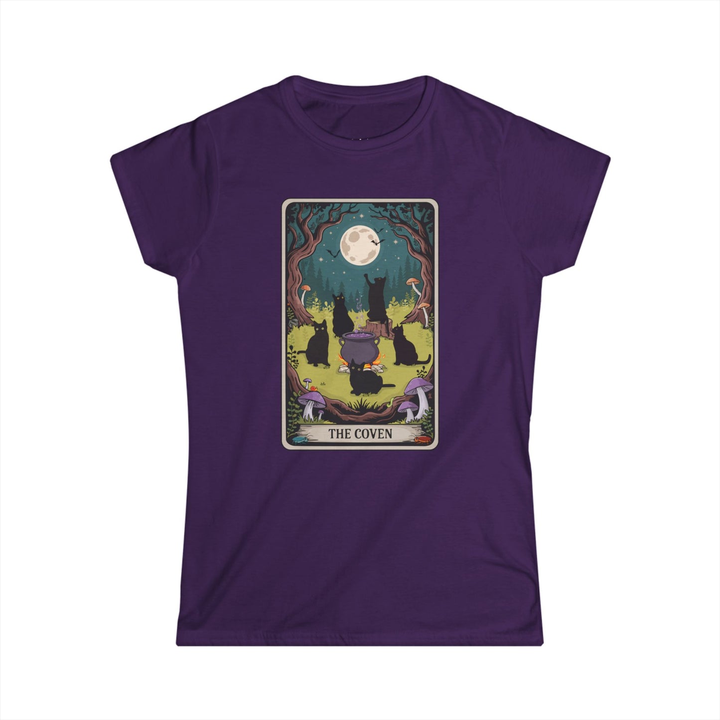 Tarot Cat Coven Women's Tee, Witchy Black Cats Shirt for Halloween, Spooky Gothic Vibes, Wiccan Clothing, Pagan Apparel