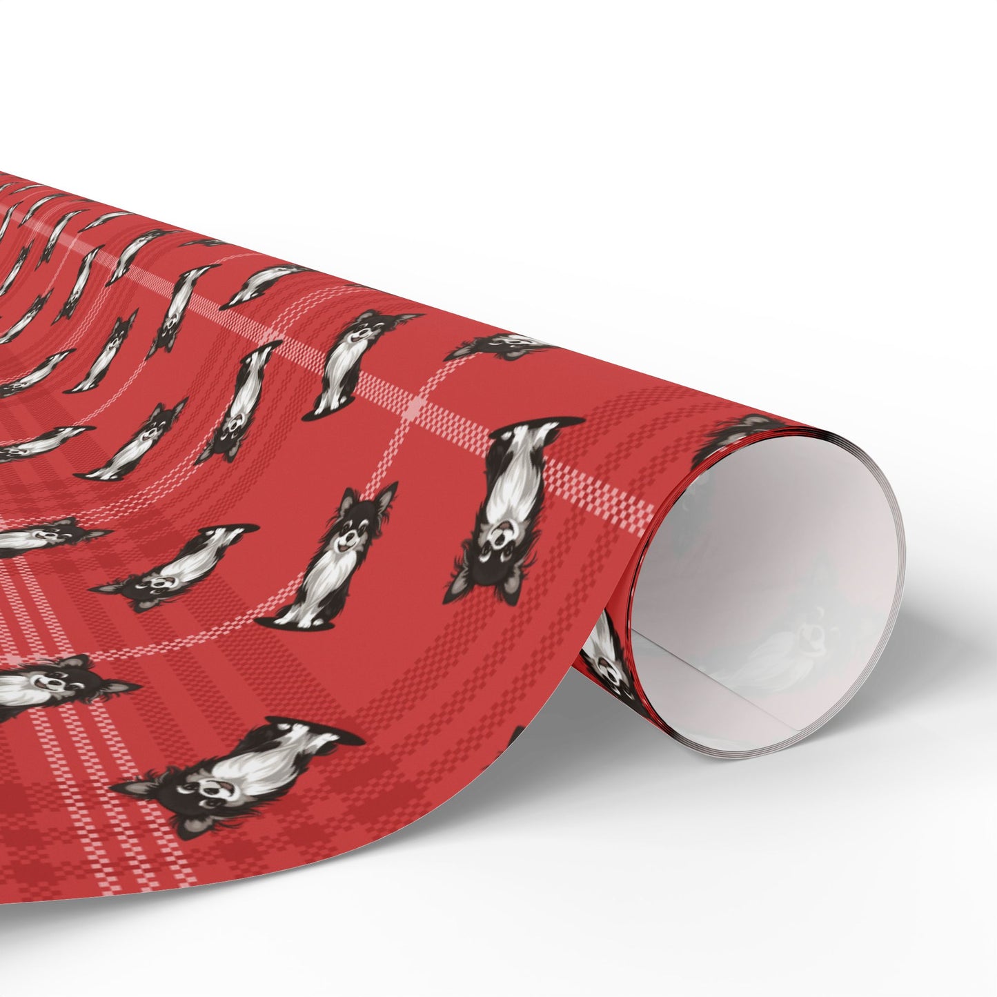 Long Haired Chihuahua Dog Wrapping Paper, Red Plaid Dogs Print Gift Wrap Roll, Chihuahuas Christmas Holiday Birthday Matte Wrapping Papers