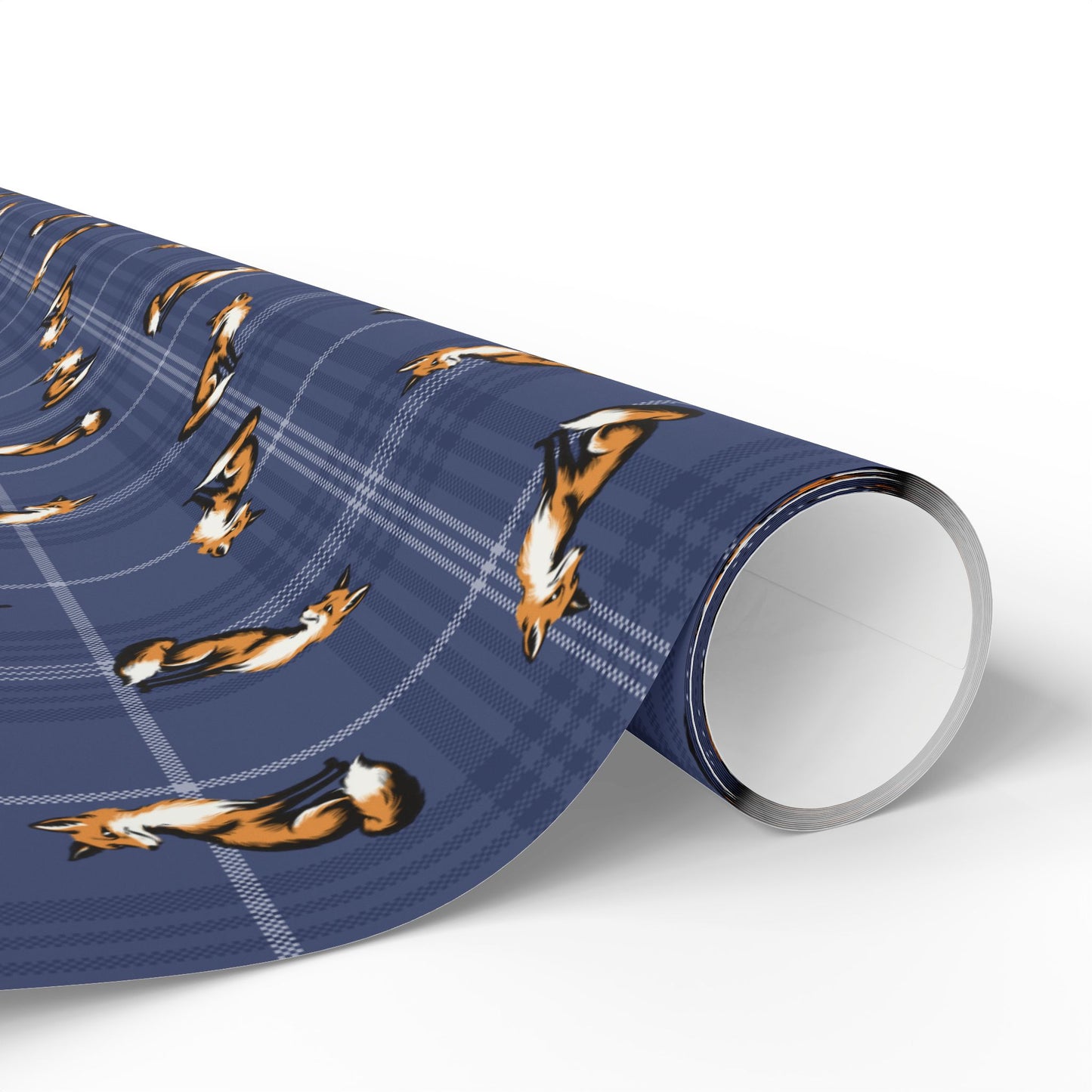 Fox Pattern Wrapping Paper, Foxes Blue Plaid Gift Wrap Roll, Woodland Animal Holiday, Birthday, Christmas, Anniversary Matte Finish