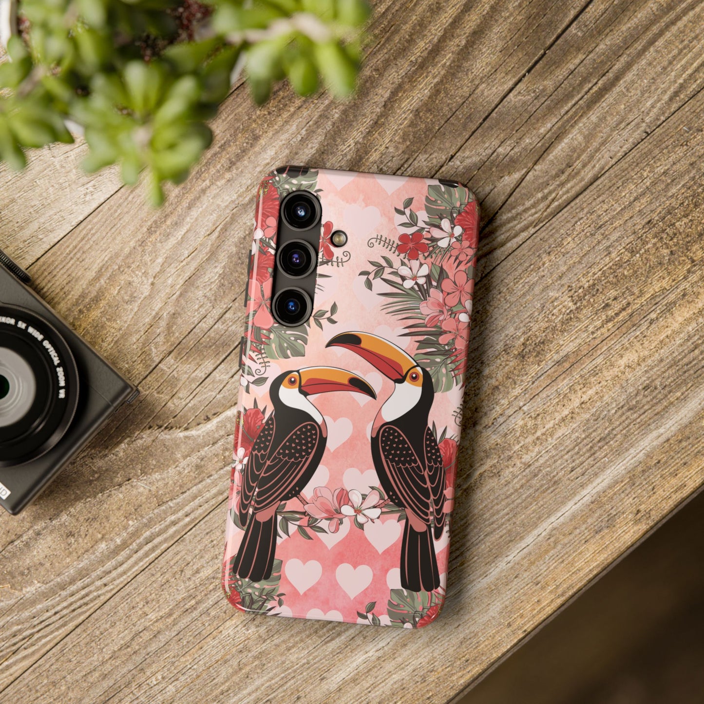 Toucan Tropical Love Birds Phone Case | Tropic Toucans Floral Hearts Art Cell Phone Cases