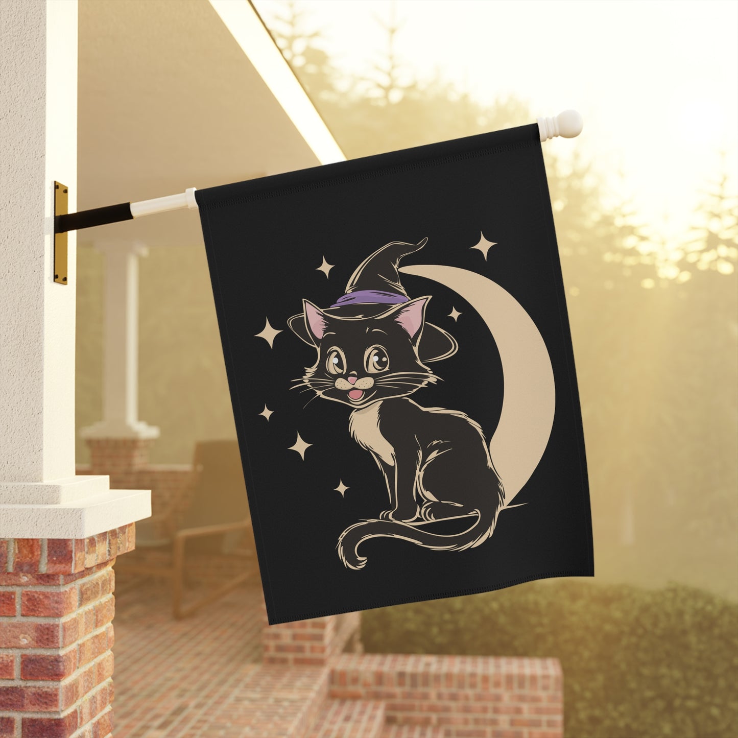 Witchy Kitty Yard Banner Flag, Halloween Witch Cat Flags, Spooky Magical Goth Fall Outdoor Home Decorations
